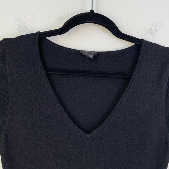 Theory Womens Medium Black Wool Blend Knit Dress Short Sleeve V Neck - Picture 4 of 11